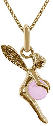Lot pendentif petite Fée Plaqué Or 18 carats et boule Quartz rose + Chaîne 45cm Plaqué Or - Femme