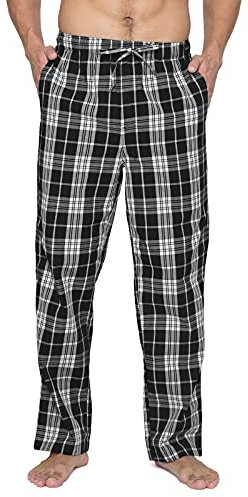 LAPASA Pantalon de Pyjama Homme 100% Coton Léger Bas de Pyjama à Carreaux Vêtements de Nuit & de Détente Maison M38 Noir & Blanc M