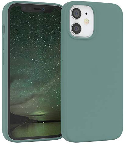 EAZY CASE Premium Silikon Handyhülle kompatibel mit iPhone 12 Mini, Slimcover mit Kameraschutz und Innenfutter, Silikonhülle, Schutzhülle, Bumper, Handy Case, Hülle, Softcase, Nachtgrün, Grün