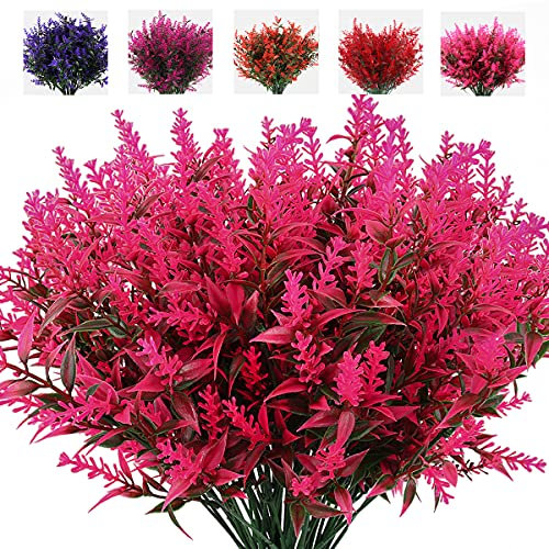 RECUTMS UV Resistant Shrubs Plants 8 Pieces, Outdoor UV Resistant Shrubs Plants Fake Flowers for Decoration UV Brighten Up Your Home Garden Indoor Outdoor Decor(Pink)