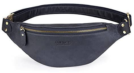 FANDARE Retro Brusttasche Leder Bauchtasche Sling Waist Bag Herren Unternehmen Schultertasche Umhängetaschen für Freien Reisen Wandern Hiking Joggen Daypacks Dunkelblau