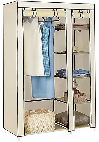 Yizhe Armario de Tela Plegable para Closet, Organizador Textil 110*45*175cm, Beige con Una Sola Puerta y 5 Zapateros