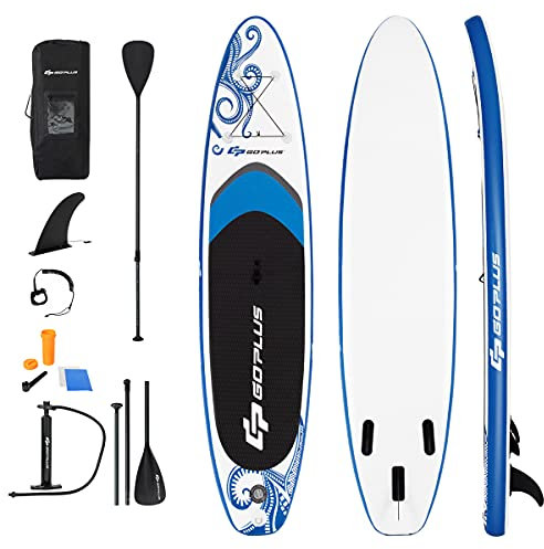 RELAX4LIFE 320/335 x 76 x 15cm SUP Board Set, Aufblasbares Stand Up Paddling Board, Paddelboard mit Sicherheitsleine & Paddel & Pumpe & Rucksack & Reparaturset & 3 Finnen, für Anfänger& Profis, Grau