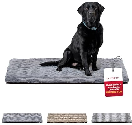 HS-Hundebett® Hundedecke Exklusiv mit Füllung und Anti-Rutsch L (75x115 cm) – Gepolstert & Waschbar – Gemütliche Hunde Kuscheldecke – Anthrazit, Made in DE