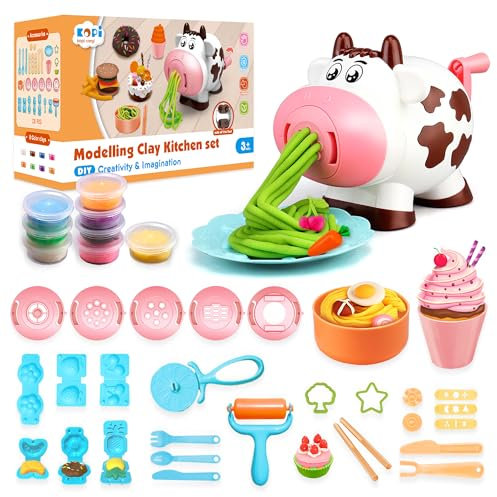 Kopi Corgi Lot de 39 outils de pâte à modeler avec rouleaux, cutters, extrudeuses, kit de modelage d'argile, pâte à modeler créative pour enfants de 2, 3, 4 ans (8 pâtes incluses)