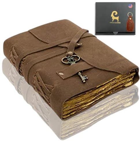 Urban Leather 18x13 cm Rustikales Vintage Notizbuch Alte Büttenrandseiten für Männer und Frauen zum Zeichnen, Skizzenbuch Schreiben Notizbuch für Sie und Ihn, Dicke Leere Unlinierte Seiten