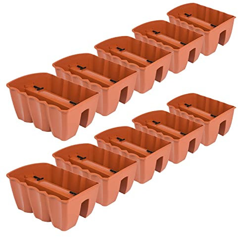 PAFEN 10x Blumenkasten Hängetopf - 39,5 x 28,5 x 20,5cm -Blumentopf Pflanztopf Balkontopf Geländertopf Geländerkasten, Terrakotta