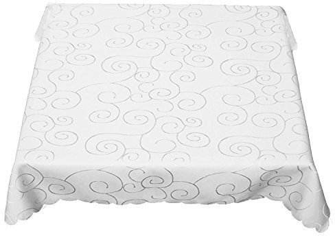 texpot Tischdecke 135 cm rund weiß abwischbar Ranken Schnörkel und Bogenrand Bügelfrei