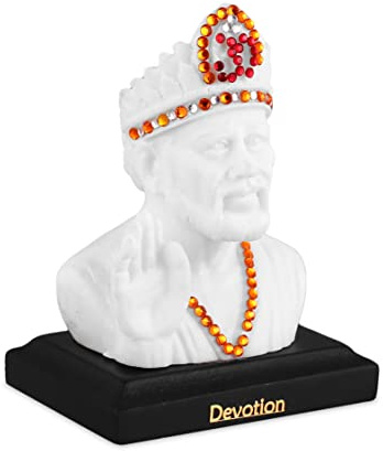 Rhymestore Keramik-Idol für Auto, Armaturenbrett, Sai Baba Statue, Idol, Gott des Erfolgs und Glücks, Diwali-Geschenke, Weiß