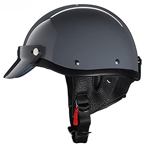 Casque Moto Demi-Jet Vintage Casque Moto Bols,Dot/ECE Homologué ​Adulte Retro Casque Moto Jet avec Visière,pour Homme Et Femme Casque Demi-Jet Toutes Les Saisons L,L=59-60cm