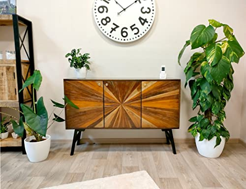 DARO DEKO Recycling Holz Sideboard naturfarben 126 x 86cm Metall Gestell schwarz Schrank Esszimmer Wohnzimmer Küche