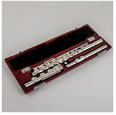 ZMTV 17-Löcher-Offene-Querflöte mit Split E-Mechanismus, Silber, C, Messing, Modern, Anfänger