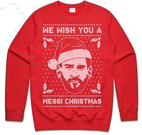Sanfran Clothing We Wish You A Messi Christmas Sweatshirt Xmas Funny Argentina Football World Cup Jumper Sweater Large/Red