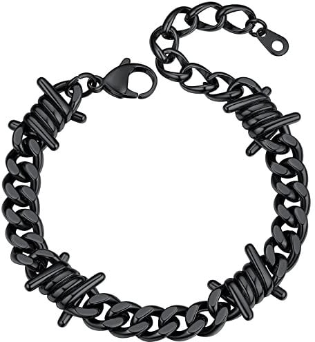 Barbed Wire Bracelet Mens Stainless Steel Bracelets Cuban Link Goth Bracelet Cool Edgy Grunge Bracelets Punk Spike Hand Chain for Women Men