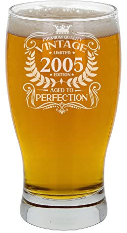 Always Looking Good Regalo de cumpleaños número 19 para hombres, vintage 2005 envejecido a la perfección, vaso de cerveza grabado para 19 años de edad, vasos de cerveza de tulipán de sidra grabados