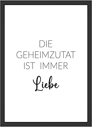 WBdesignz Die Geheimzutat Ist Immer Liebe Niedlicher Spruch für die Küche - Esszimmer Dekoration, Wanddeko Wandbild Bild Küche (ohne Rahmen)