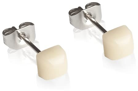 Winzige Ohrstecker mit Stein in beige • Quadratische Ohrringe für 1, 2 & 3 Ohrloch • Nachhaltiger Schmuck aus recyceltem Glas & Edelstahl • 4mm