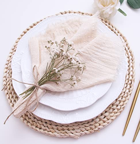 Stoffservietten mit Fransen, Seihtuch-Set, 12, 100% natürliche, weiche Baumwolle, waschbare Servietten, ideal für Hochzeiten, dekorativ, Dinnerpartys, Familienalltag (12 Stück, beige)