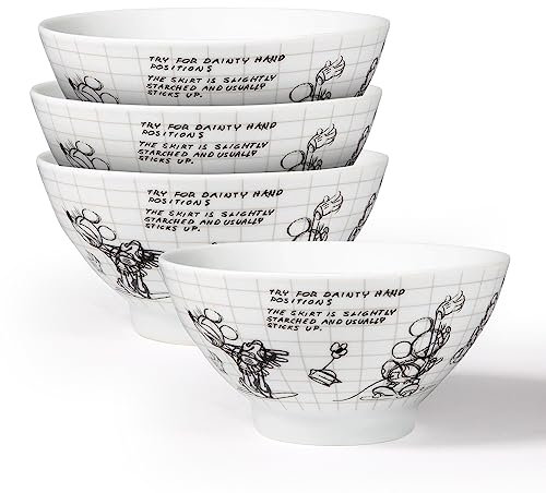 Disney Minnie Mouse Soup Bowls By Zrike Brands - Porcelain Sketchbook Cereal Bowls - Dishwasher & Microwave Safe Cute Serving Bowls - Official Disney Licensee - Dinsey Gift Idea | Set of 4