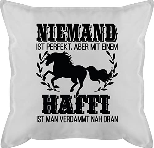 Kissen 50x50 - Pferde - Niemand ist perfekt, aber mit einem Haffi ist man verdammt nah dran - 50 x 50 cm - Weiß - pferdekissen pferdeliebhaber kissen+mit+pferdemotiv sprüche pferd pferden reiten