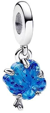 Femme Charms- Bleu verre de Murano généalogie danger Argent Sterling 925 Pendentif avec Zircon Cubique pour Bracelet