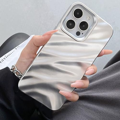 QLTYPRI Niedliche Hülle für iPhone 15 Pro, 3D Wellenform Silikon Handyhülle für Frauen Mädchen Weiche Silikon Bumper Schutzhülle Stoßfest Case für iPhone 15 Pro - Silber Matt