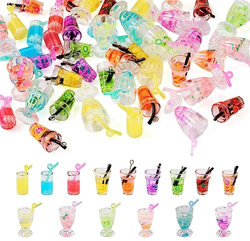 36Pcs Resin Fruit Drink Cup Bottle Charms Luminous Mini Juice Pendants for Necklace Earring DIY Crafts Jewelry Making Keychain Bag Decor