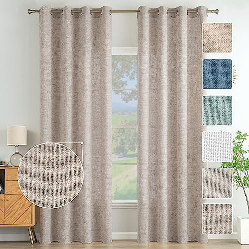 MIULEE Wohnzimmer Vorhänge Gardinen Leinen Ösenvorhang Leinenoptik Vorhang Boho Gardine mit Ösen Semi-transparent Leinenvorhang Curtains 2er Set HxB 145x140 cm，Khaki