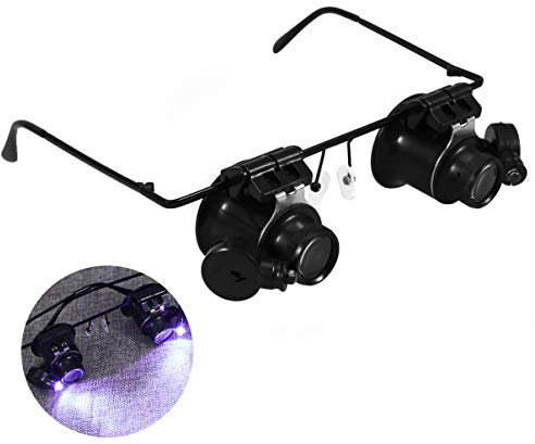 EXCEART Doppel-augenklappen Lupe Mit Led Licht Für Schmuck Und Uhrenreparatur Vergrößerung Weitwinkel Objektiv Für Juwelierarbeiten Und Inspektion