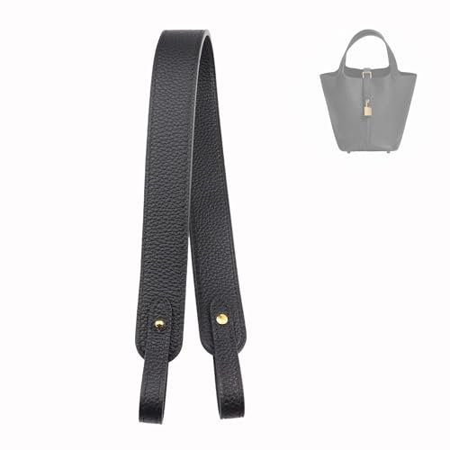 OLSEEY Echtleder-Geldbörsenriemen für Picotin/Lindy/Evelyne-Taschen, Togo-Leder-Schultergurte, Ersatz für Handtasche, unverstellbar (schwarz-goldene Hardware)