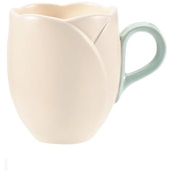 FülleMore 3D Tulpe Blumen Kaffeetasse Teetasse Neuheit Blumenform Kaffeebecher 350ml Porzellanbecher mit Griff Bürotasse Geschenk für Geburtstag Muttertag Weihnachten Valentinstag (Beige)