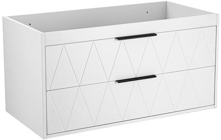 UEV Meuble sous Lavabo Suspendu 90cm, avec 2 Grands Tiroirs, Meuble Salle de Bain, Motif Ligne, Style Scandinave, Blanc (Lavabo Non Inclus)