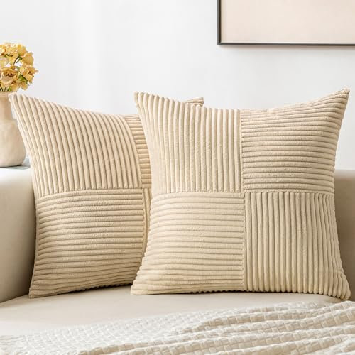 MIULEE 2er Set Kissenbezug 40x40cm Cremegelb Kissenhülle Kissenbezüge Sofakissen Dekokissen Boho Couchkissen Kord Dekorative Zierkissenbezug für Sofa