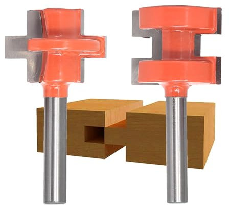 Sinoprotools 2pcs Tongue and Groove Router Bits Set 1/4 Inch Shank, Carbide Tipped Square Tooth T Shape,Tongue and Groove Glue Joint Router Bit for Board Tabletops,Panels Joinery