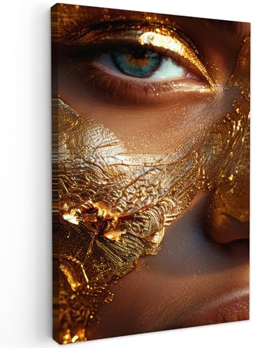 MuchoWow© Wandbilder Groß 80x120 cm XXL Wohnzimmer Wanddeko Schlafzimmer Zimmerdeko Fotowand Zimmer Deko auf Wand Dekoration Wall Art Frau - Porträt - Gold - Luxus - Blattgold
