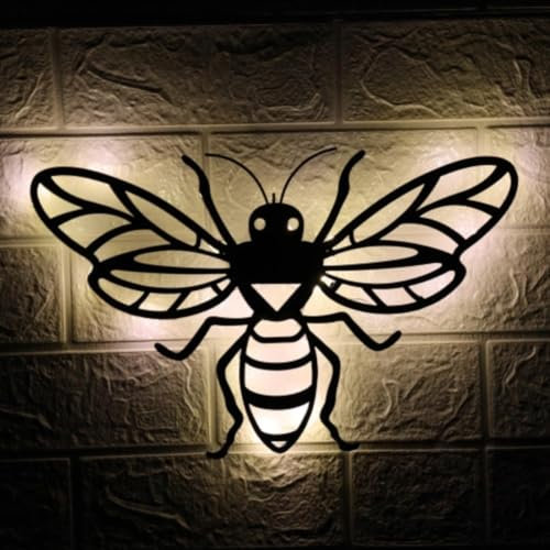 Betley Butterfly Solar Backlit Bee Wall Art - Outdoor Metal Garden Decor with Lighting - Nature-Inspired Design for Garden, Patio, or Fence