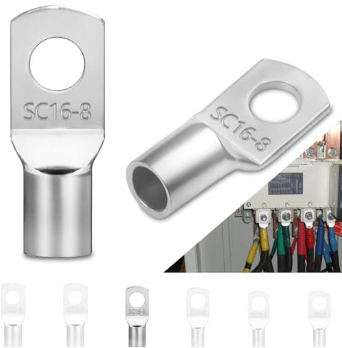 SWTYExt 15 Terminales de Cable M8, 16 mm², Cobre Estañado, Anillo Sin Aislar SC para Coche, Barco, Cajas de Conexiones