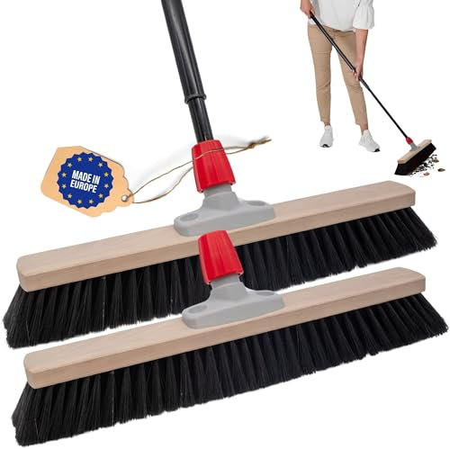 Novaliv Lot de 2 balais de 50 cm avec manche télescopique - Poils synthétiques - Balai fin - Avec manche - Balai industriel - Balai d'intérieur - Balai de chambre - Balai de terrasse - Doux
