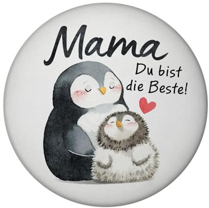 Pinguin Mutter und Kind Magnet mit Flaschenöffner rund mit Spruch Mama du bist die Beste Muttertagsgeschenk voller Liebe Herzliches Dankeschön für Mama Familien-Tier-Motiv