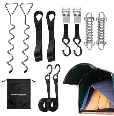 Kuxiptin Kit di Ancoraggio per da Sole per rimorchio da Viaggio, picchetti per Cinghie per da Sole | picchetti per Cinghie di Ancoraggio per da Campeggio - Attrezzi Impermeabili per
