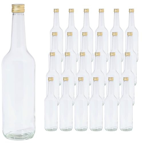 Vitrea 24 leere Glasflaschen 700ml Schraubverschluss Gold - große Flaschen zum Befüllen mit Deckel - für Saft, Getränke, Likör, Öl, Saucen - 24 Stück, PP28, Gradhals