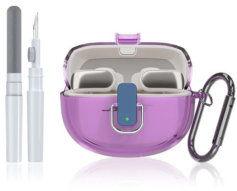 Safety Lock Case for Bose Ultra Open Earbuds (2024), QINZAC Soft TPU Clear Bose Ultra Open Earbuds Case Cover with Safety Lock Shockproof Protection Bose Open Earbuds Case with Keychain丨Clear Purple