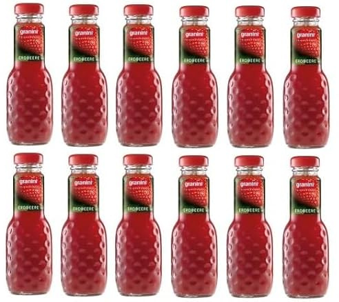 12 Flaschen a 200ml Granini Erdbeer Fruchtsaftgetränk in MEHRWEG Pfand Glas Flaschen Erdbeer Trinkgenuss von Onlineshop Bormann + Space Keks gratis a 45g