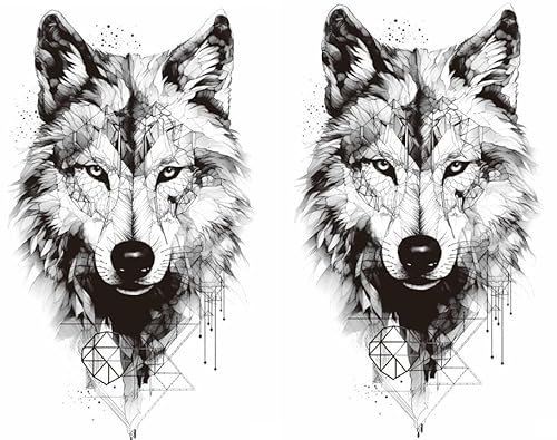 2 feuilles de tatouage temporaire loup tatouage animal tatouage bras tatouage T048x2