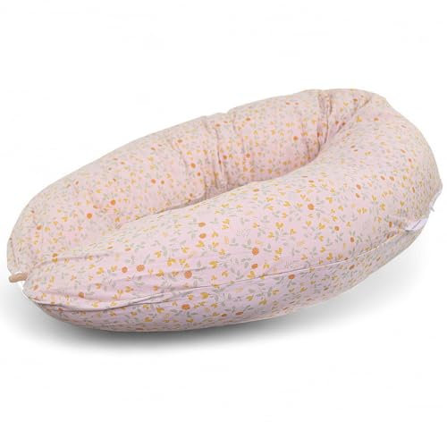 HOBEA-Germany Stillkissen 190 cm x 76 cm XXL Lagerungskissen Schwangerschaftskissen für Baby und Erwachsene Seitenschläferkissen Stillkissen mit Bezug aus Bio Baumwolle, Sommerwiese Altrosa