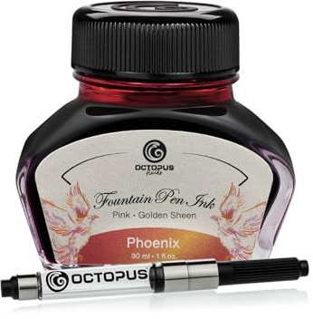 Octopus Fluids Füllhaltertinte Sheen mit Konverter, Phoenix, Orange, 30 ml | Mit Tinten-Konverter für Füllhalter mit Standardpatronensystem, Sheen-Effekt auf glattem, wenig saugendem Papier