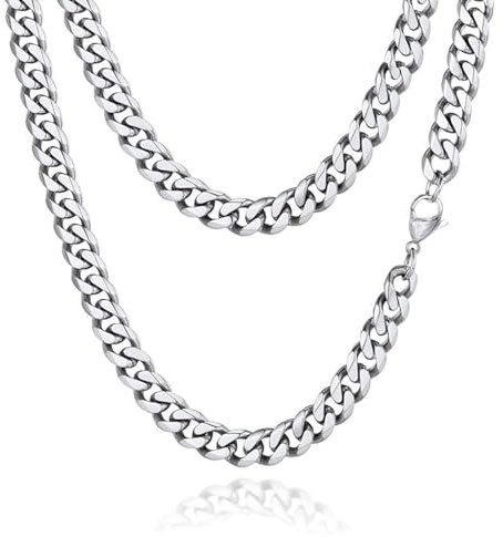 Zinvefa Halskette Herren Silberkette, 3/5/7/9mm Edelstahl Panzerkette Kette für Herren Damen Länge 50/55/60cm