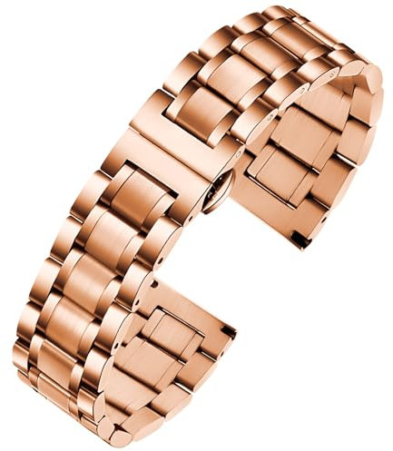TStrap Bracelet Montre Metal Poli 17mm - Or Rose Acier Inoxydable Dégagement Rapide Bracelets - Métallique Smart Watch Strap pour Homme Femme Remplacement - 12mm ... 20mm 22mm 24mm