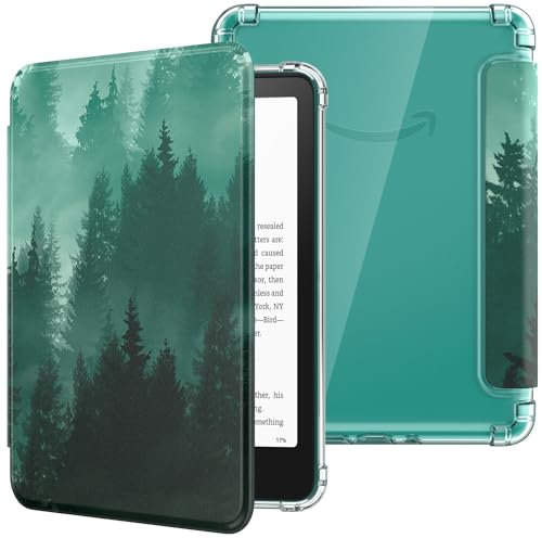 MoKo Case for All-new 7 Kindle Paperwhite 12th Gen 2024&Kindle Colorsoft Signature Edition 2024, Ultra Clear Soft Flexible Transparent TPU Back Cover Light Shell with Auto Wake/Sleep, Green Forest