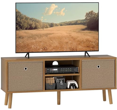 HOMCOM TV Cabinet Stand Unit for TVs up to 50 Flat Screen with Foldable Drawers and Shelves, Entertainment Centre for Living Room, Bedroom Brown